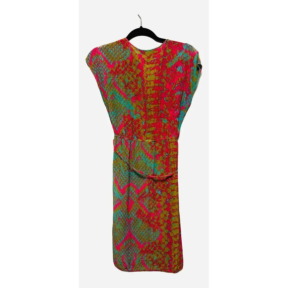 Presley Skye Silk Day Glo Snake Print Dress A line Short Sleeve Elastic Waist S - Picture 3 of 5